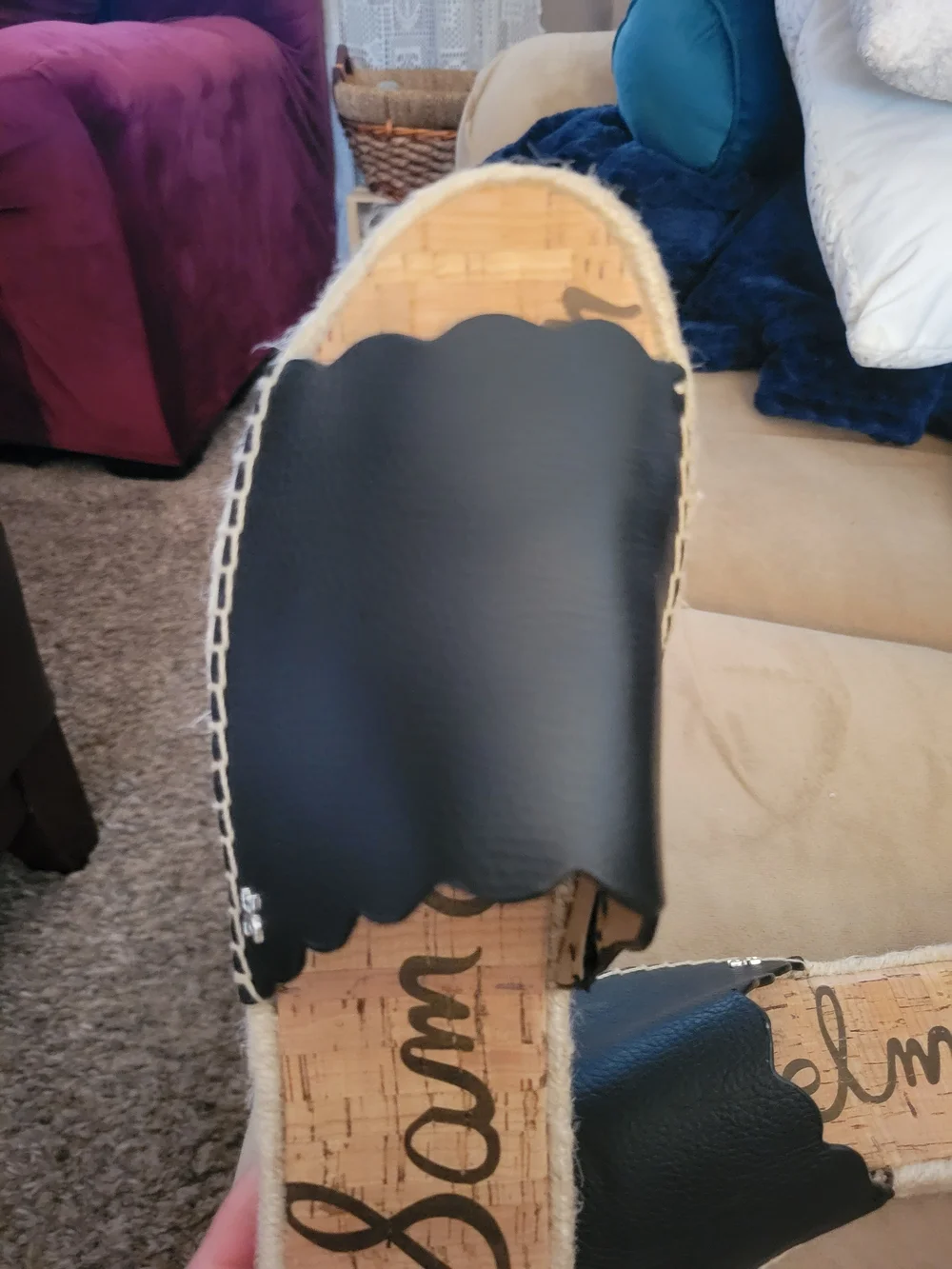 Sam Edelman Black Scalloped Espadrille Slides Sz 10